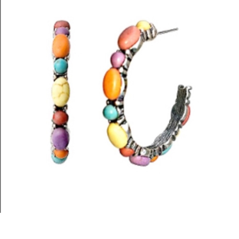 Multicolored Stone Hoop Earrings